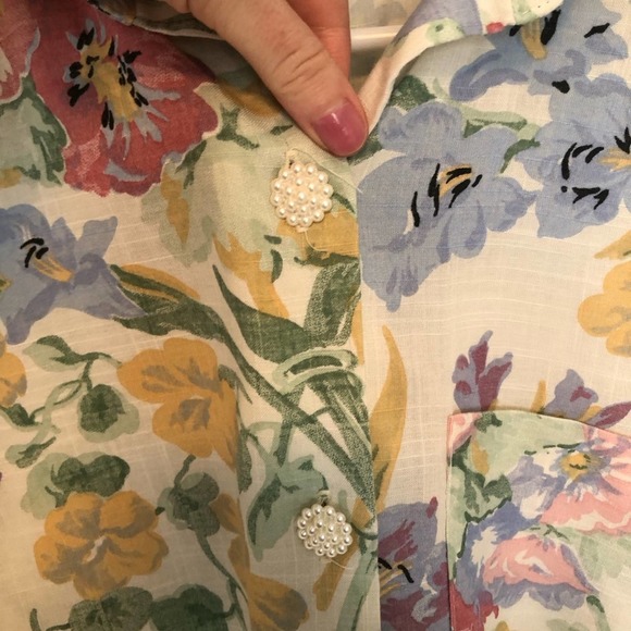 🎃Vintage Floral Lightweight Button Down Short Sleeve Blouse - Picture 6 of 8